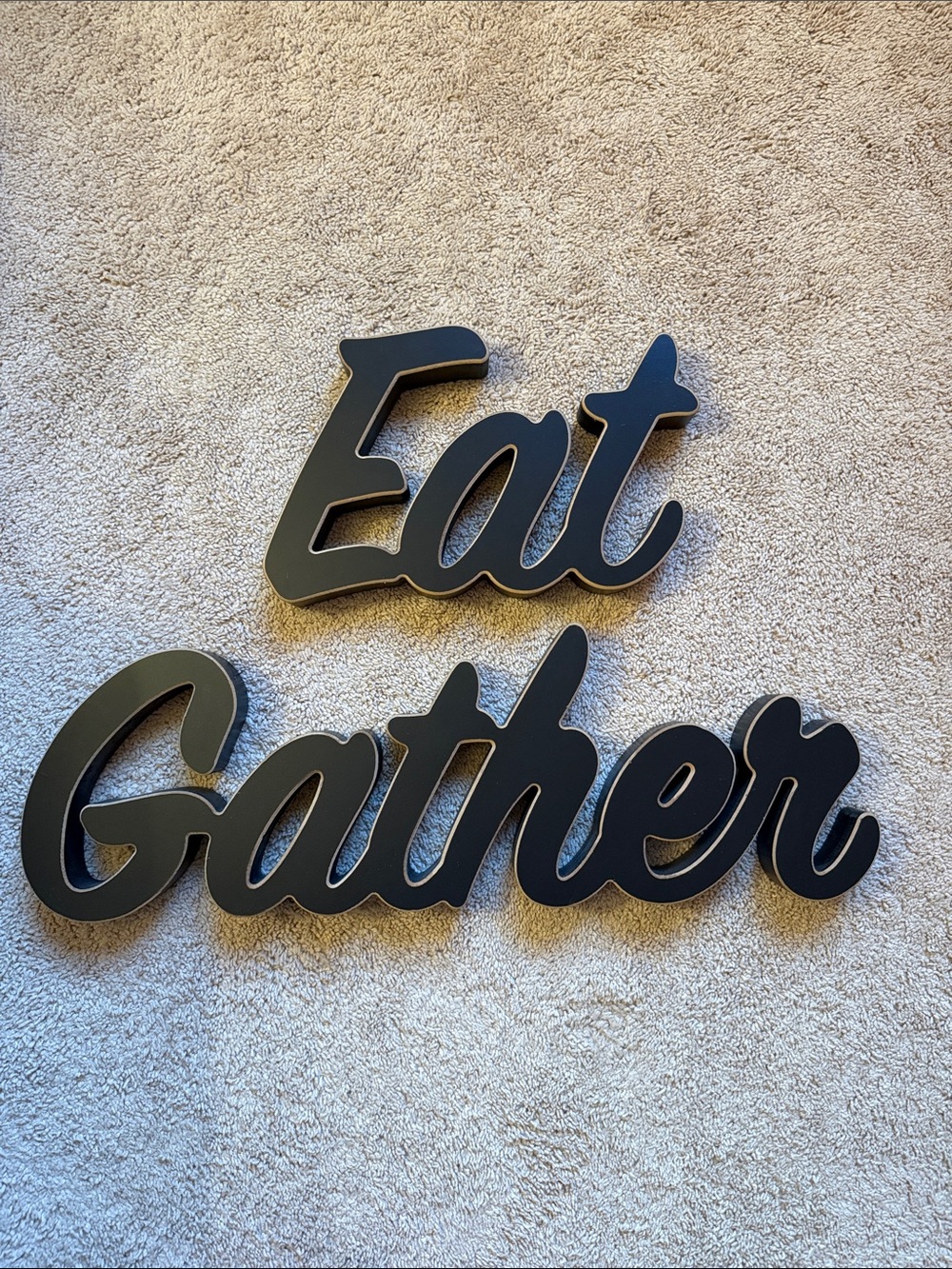 Black 'Eat Gather' Script Wall Words